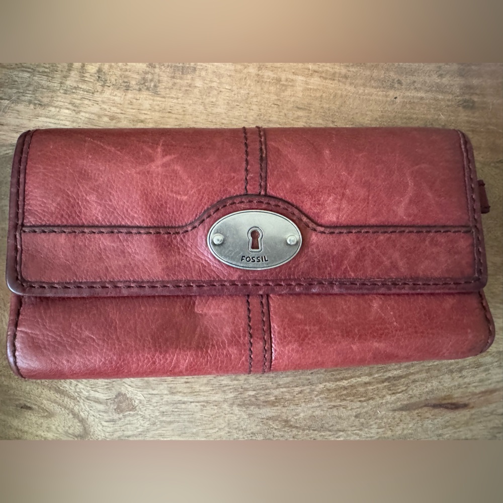 Fossil Cherry Leather Clutch